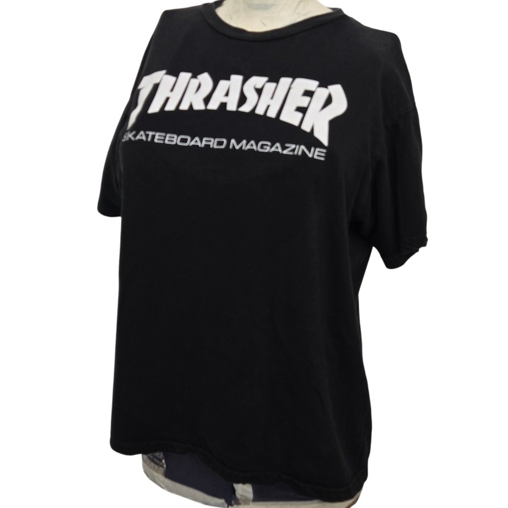THRASHER Skateboard Magazine Classic Logo T Shirt M Black Skater‎ Streetwear